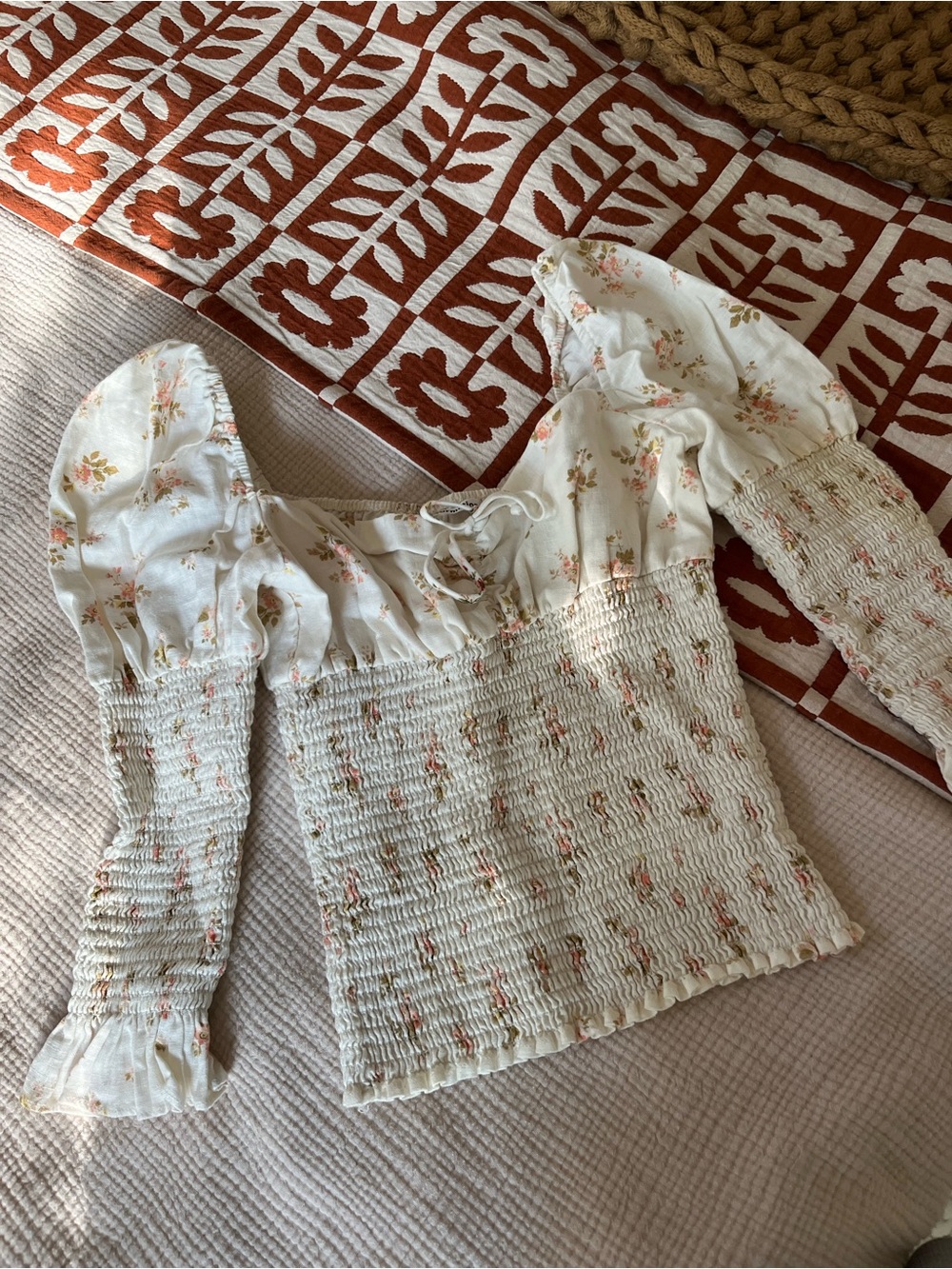 Reformation Floral Smocked Puff Sleeve